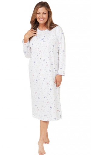 Marlon Spot & Leaf Long Sleeve Cotton Nightdress